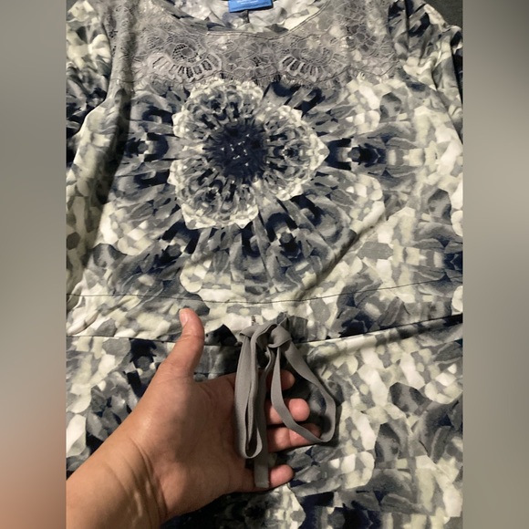 Simply Vera womens Dress Grey Floral Mini Polyester Long Sleeve adjustable waist - Picture 4 of 9